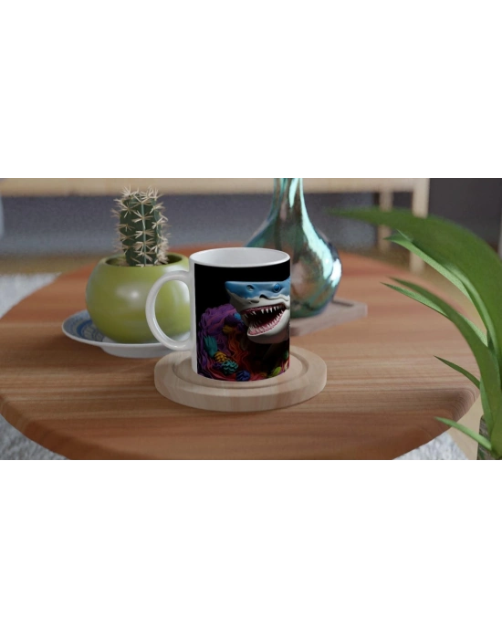 Katmanlı Gövdeli Köpekbalığı ve Deniz Yatağı Su Altı Temalı Kupa Bardak