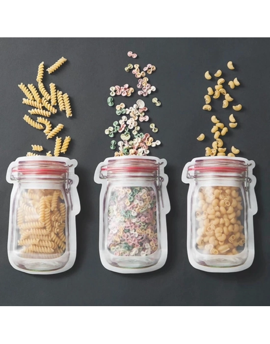 Kavanoz Görünümlü Kilitli Saklama Poşeti Çıtçıtlı Ve Pratik Torba 10 Adet