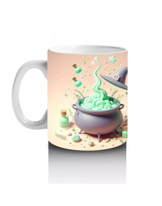 Kaynayan Kazan ve Zehirli İksir Figürlü Sevimli Cadılar Bayramı Baskılı Kupa Bardak