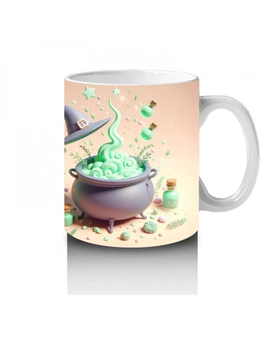 Kaynayan Kazan ve Zehirli İksir Figürlü Sevimli Cadılar Bayramı Baskılı Kupa Bardak