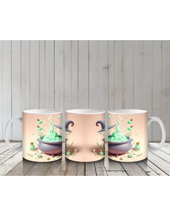 Kaynayan Kazan ve Zehirli İksir Figürlü Sevimli Cadılar Bayramı Baskılı Kupa Bardak