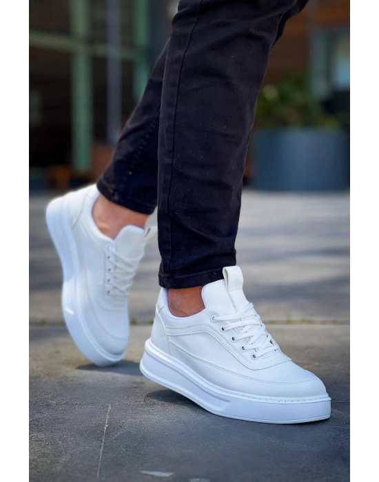 KB-006  Beyaz Cilt  Yüksek Taban Bağcıklı Günlük Erkek Ayakkabı