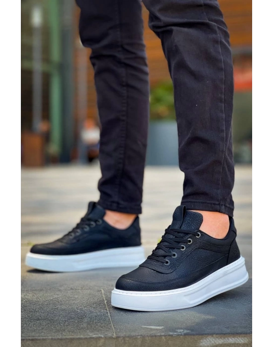 KB-006  Siyah Cilt Yüksek Taban Bağcıklı Günlük Erkek Ayakkabı