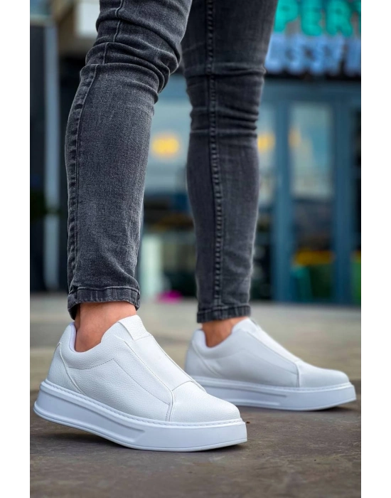 KB-007    Beyaz Yüksek Taban Tek Bant Bağcıksız Günlük Erkek Ayakkabı