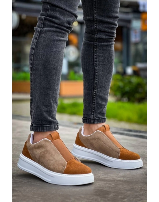 KB-007    Vizon Taba Yüksek Taban Tek Bant Bağcıksız Günlük Erkek Ayakkabı