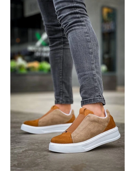 KB-007    Vizon Taba Yüksek Taban Tek Bant Bağcıksız Günlük Erkek Ayakkabı