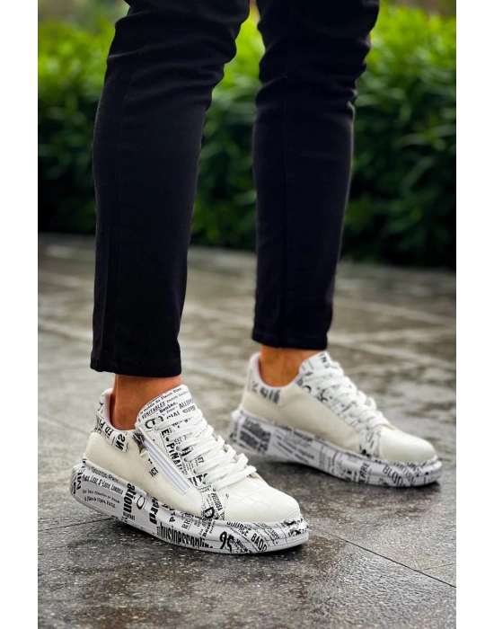 KB-02   Bağcıklı Crocodile Beyaz Gazete Günlük Erkek Ayakkabı