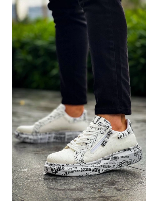 KB-02   Bağcıklı Crocodile Beyaz Gazete Günlük Erkek Ayakkabı