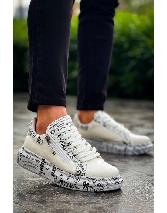 KB-02   Bağcıklı Crocodile Beyaz Gazete Günlük Erkek Ayakkabı