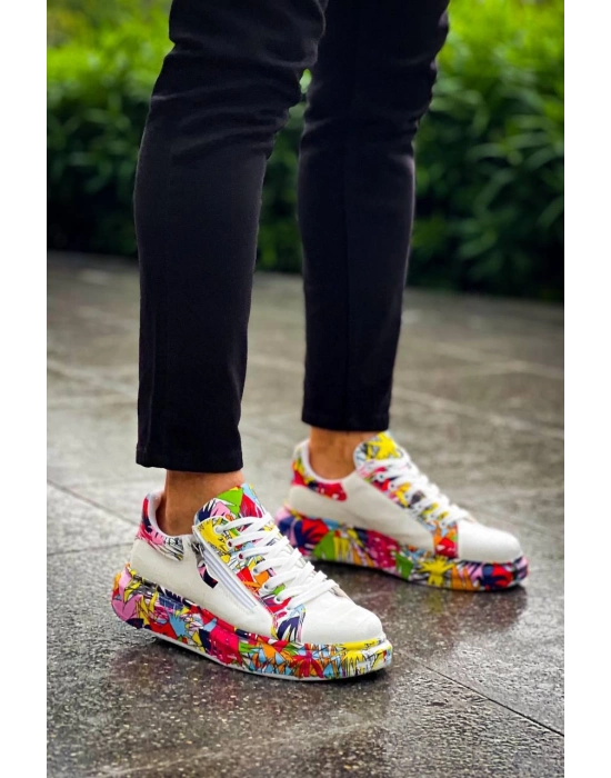 KB-02   Bağcıklı Crocodile Beyaz Kırmızı Günlük Erkek Ayakkabı