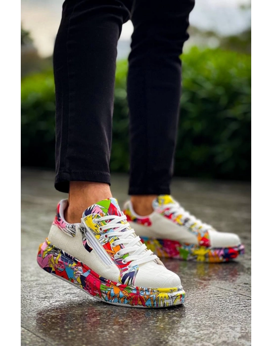 KB-02   Bağcıklı Crocodile Beyaz Kırmızı Günlük Erkek Ayakkabı