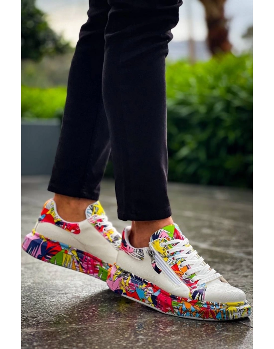 KB-02   Bağcıklı Crocodile Beyaz Kırmızı Günlük Erkek Ayakkabı