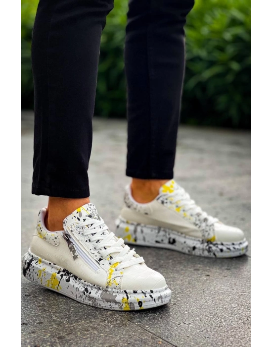 KB-02    Bağcıklı Crocodile Beyaz Sarı Günlük Erkek Ayakkabı