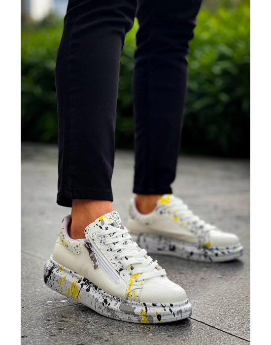 KB-02    Bağcıklı Crocodile Beyaz Sarı Günlük Erkek Ayakkabı