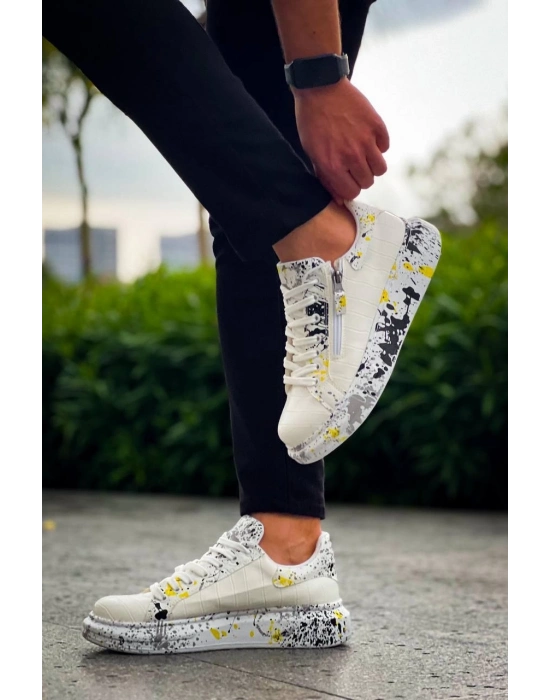 KB-02    Bağcıklı Crocodile Beyaz Sarı Günlük Erkek Ayakkabı