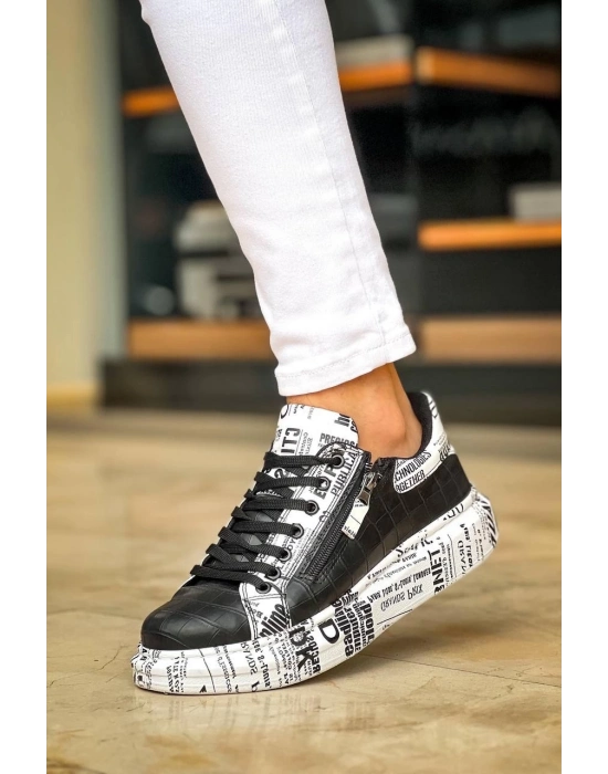 KB-02   Bağcıklı Crocodile Siyah Gazete Günlük Erkek Ayakkabı