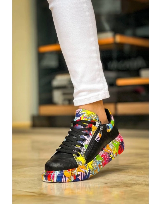 KB-02   Bağcıklı Crocodile Siyah Kırmızı Günlük Erkek Ayakkabı