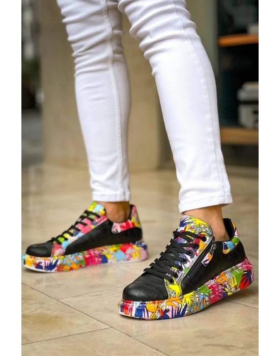 KB-02   Bağcıklı Crocodile Siyah Kırmızı Günlük Erkek Ayakkabı