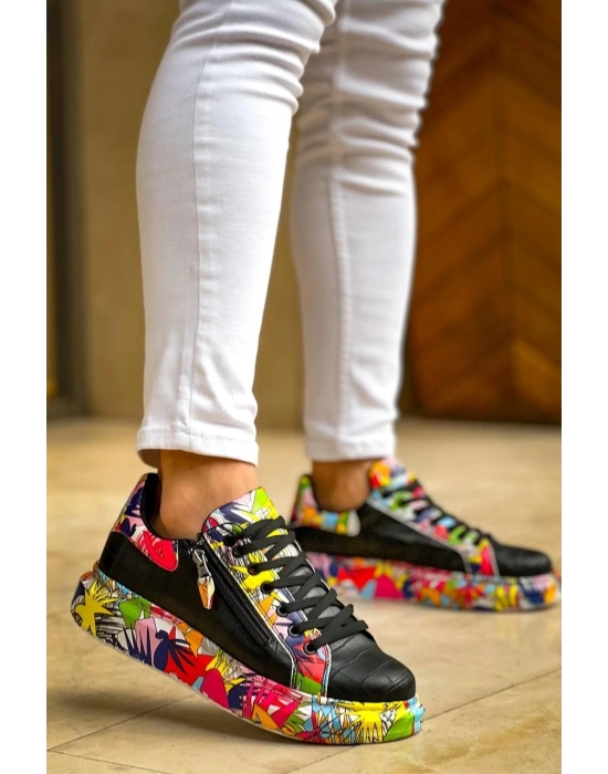 KB-02   Bağcıklı Crocodile Siyah Kırmızı Günlük Erkek Ayakkabı