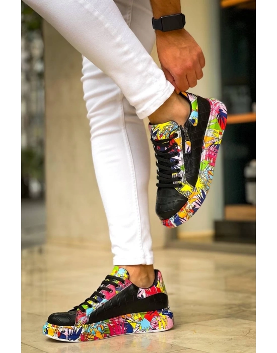 KB-02   Bağcıklı Crocodile Siyah Kırmızı Günlük Erkek Ayakkabı