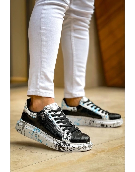 KB-02   Bağcıklı Crocodile Siyah Mavi Günlük Erkek Ayakkabı