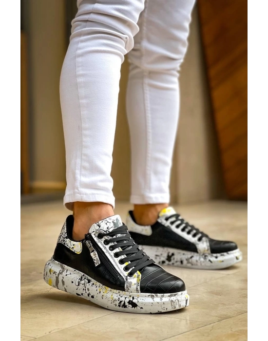 KB-02   Bağcıklı Crocodile Siyah Sarı Günlük Erkek Ayakkabı