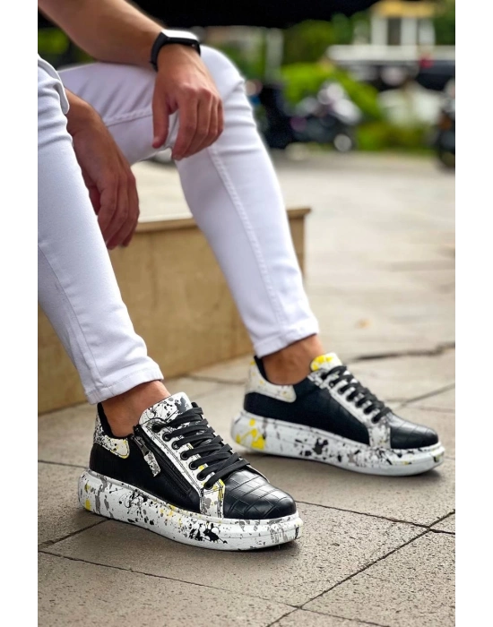 KB-02   Bağcıklı Crocodile Siyah Sarı Günlük Erkek Ayakkabı