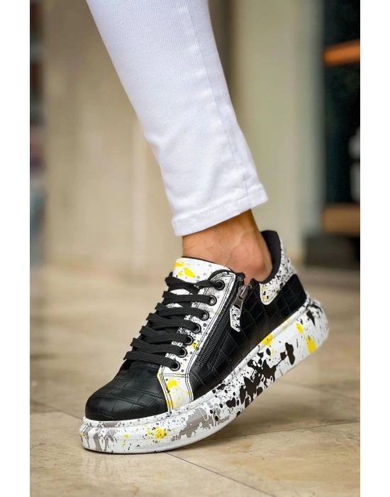 KB-02   Bağcıklı Crocodile Siyah Sarı Günlük Erkek Ayakkabı