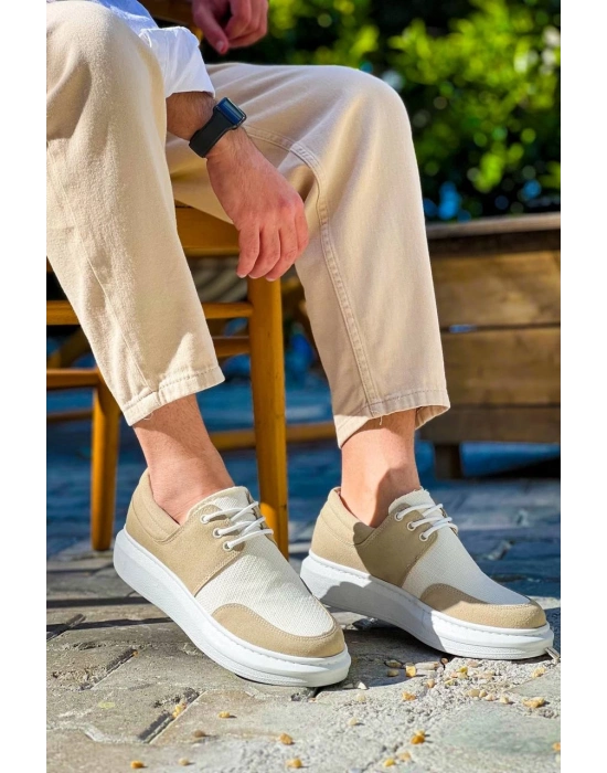 KB-042   Bağcıklı Bej Günlük Erkek Ayakkabı