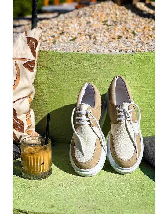 KB-042   Bağcıklı Bej Günlük Erkek Ayakkabı