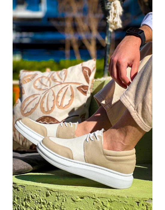 KB-042   Bağcıklı Bej Günlük Erkek Ayakkabı