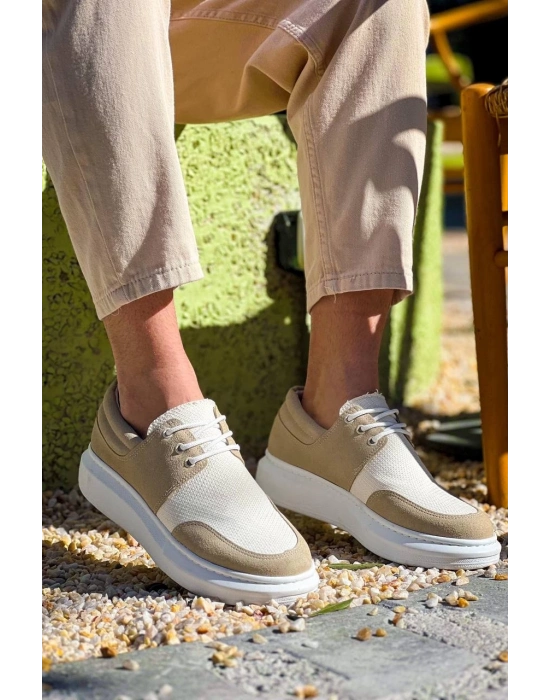 KB-042   Bağcıklı Bej Günlük Erkek Ayakkabı