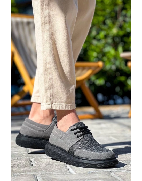 KB-042   Bağcıklı Gri Siyah Taban Günlük Erkek Ayakkabı