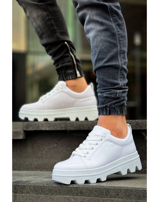 KB-056  Beyaz Cilt Beyaz Yüksek Taban Günlük Spor Ayakkabı