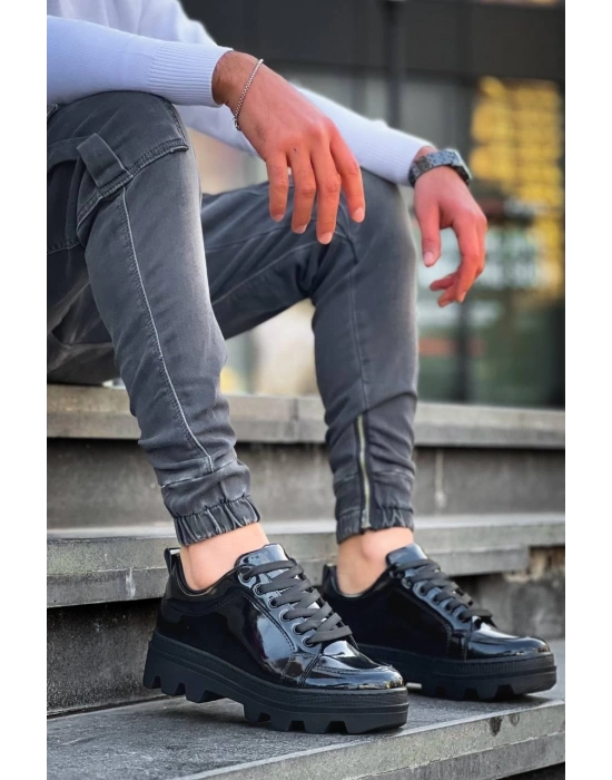 KB-056  Siyah Rugan Siyah Yüksek Taban Günlük Spor Ayakkabı