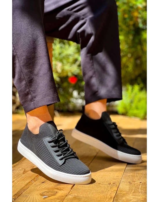 KB-110   BACK Siyah Triko Yüksek Taban Bağcıklı Günlük Erkek Ayakkabı