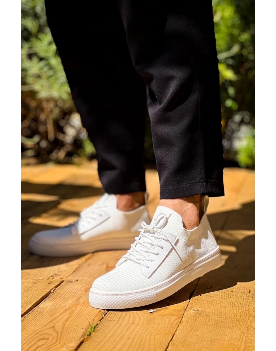 KB-110   Beyaz Triko Yüksek Taban Bağcıklı Günlük Erkek Ayakkabı