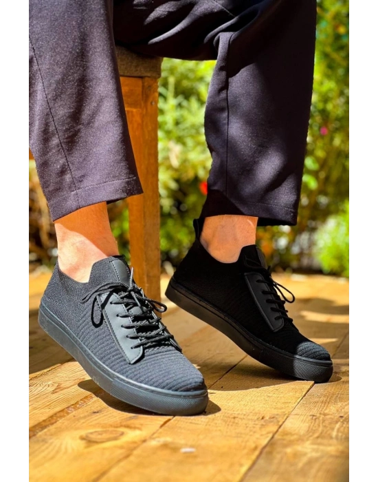 KB-110   Siyah Triko Siyah Yüksek Taban Bağcıklı Günlük Erkek Ayakkabı