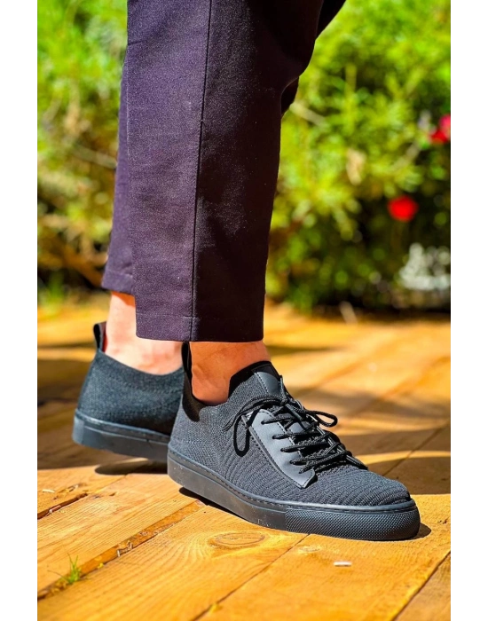 KB-110   Siyah Triko Siyah Yüksek Taban Bağcıklı Günlük Erkek Ayakkabı