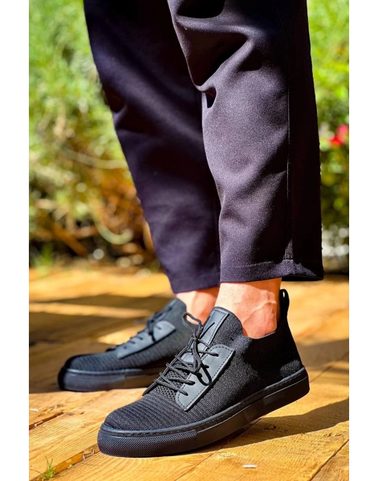 KB-110   Siyah Triko Siyah Yüksek Taban Bağcıklı Günlük Erkek Ayakkabı