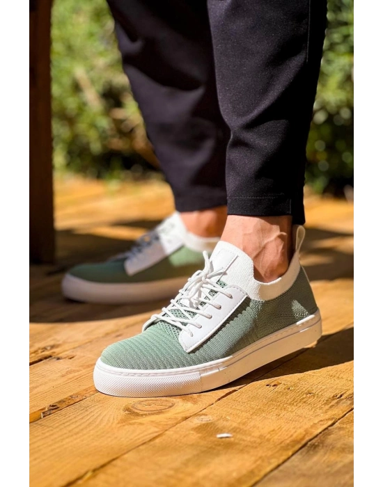 KB-110   Yeşil Triko Yüksek Taban Bağcıklı Günlük Erkek Ayakkabı