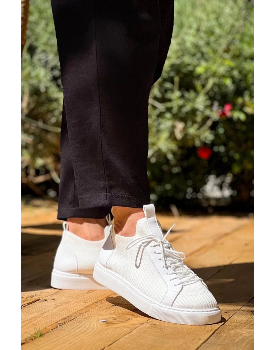 KB-112    Beyaz Triko Bağcıklı  Günlük Erkek  Ayakkabı