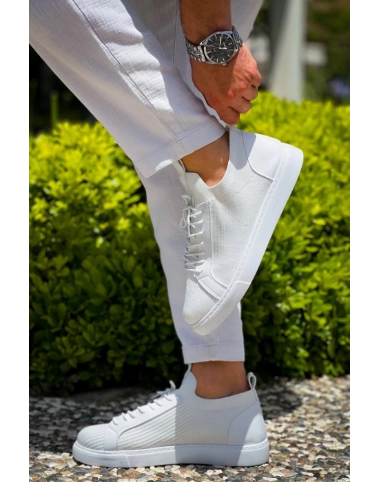 KB-112    Beyaz Triko Bağcıklı  Günlük Erkek  Ayakkabı