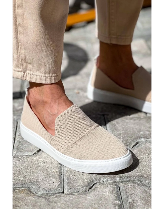 KB-114    Bej Triko Yüksek Taban Bağcıksız Günlük Erkek Ayakkabı