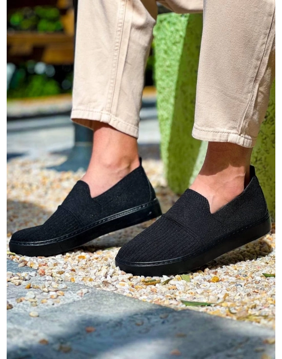 KB-114   Siyah Triko Siyah  Yüksek Taban Bağcıksız Günlük Erkek Ayakkabı