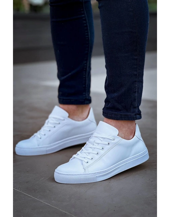 KB-122   Beyaz Cilt Yüksek Taban Bağcıklı Günlük Erkek Ayakkabı