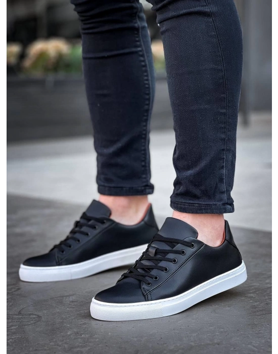 KB-122   Siyah Cilt Yüksek Taban Bağcıklı Günlük Erkek Ayakkabı