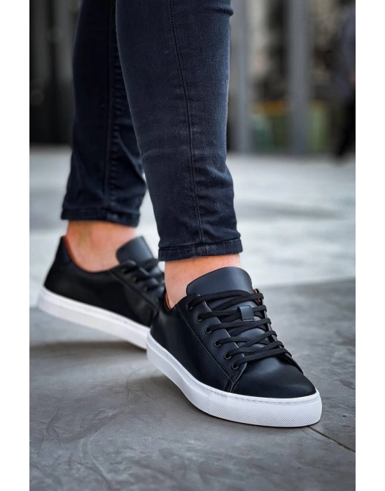 KB-122   Siyah Cilt Yüksek Taban Bağcıklı Günlük Erkek Ayakkabı