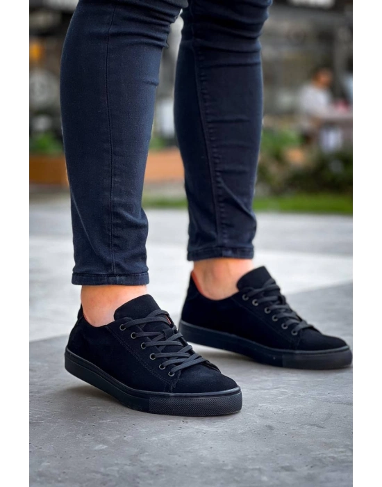 KB-122    Siyah Süet Siyah Yüksek Taban Bağcıklı Günlük Erkek Ayakkabı