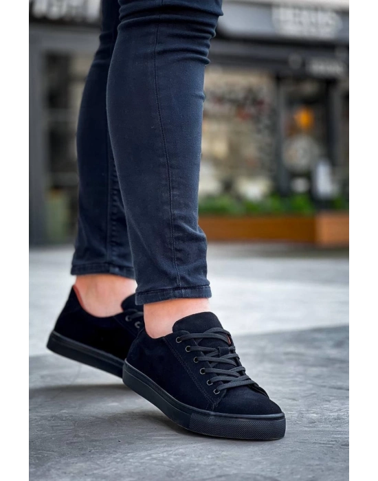 KB-122    Siyah Süet Siyah Yüksek Taban Bağcıklı Günlük Erkek Ayakkabı